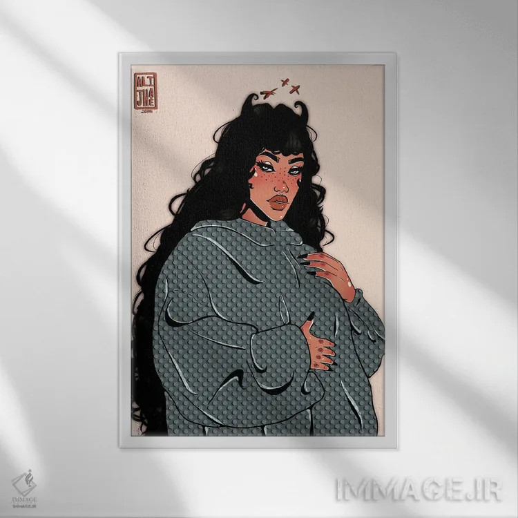 تابلو دختر خالخالی اثر علیجاه وست - نمای قابدار سفید