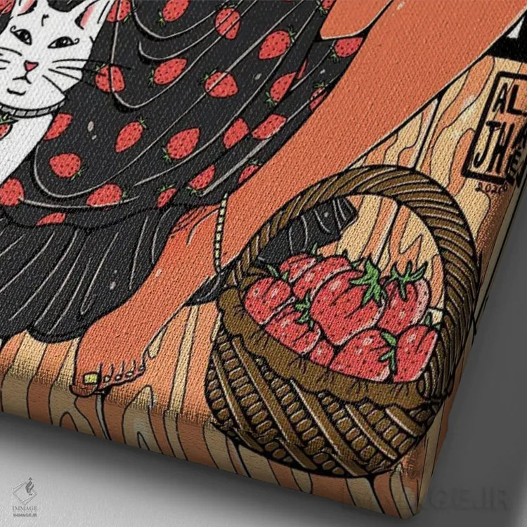 تابلو پیراهن توتفرنگی اثر علیجاه وست - نمای نزدیک بافت بوم