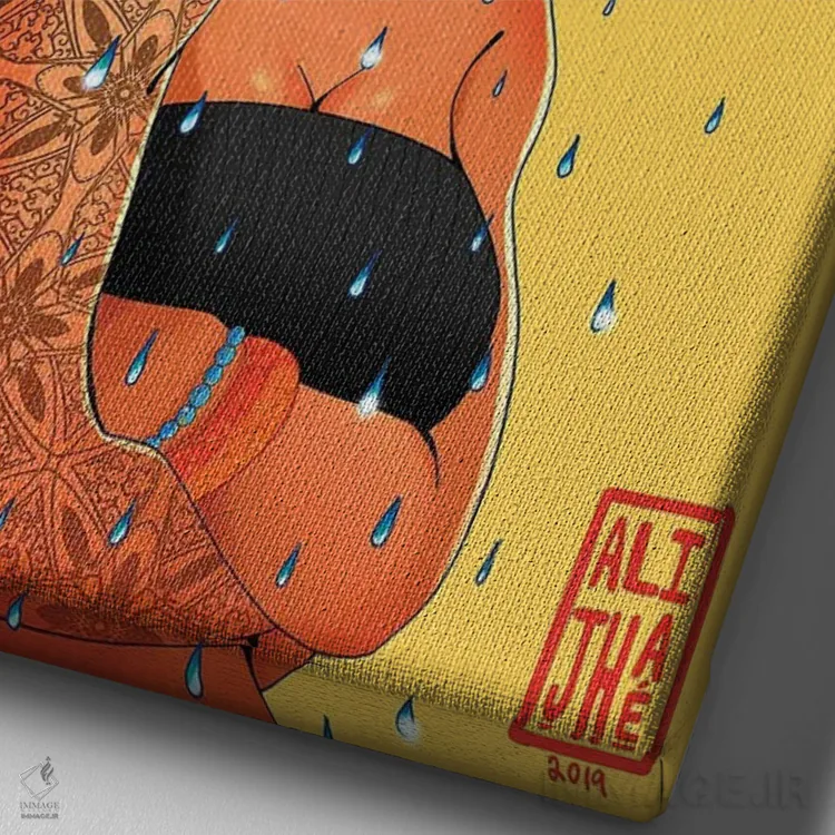 تابلو روز بارانی (نام خاص/بازی با واژه) اثر علیجاه وست - نمای نزدیک بافت بوم