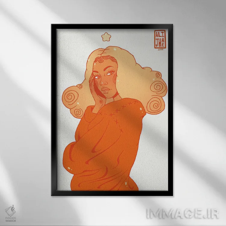 تابلو دختر طعم کدوتنبل و ادویه اثر علیجاه وست - نمای قابدار مشکی