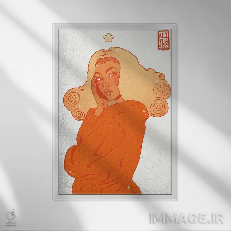 تابلو دختر طعم کدوتنبل و ادویه اثر علیجاه وست - نمای قابدار سفید