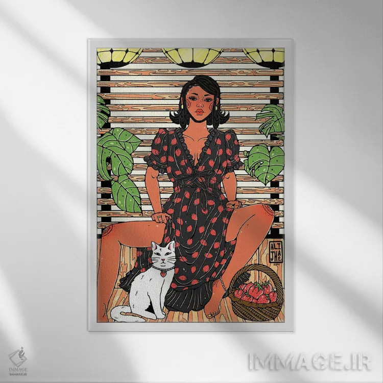 تابلو پیراهن توتفرنگی اثر علیجاه وست - نمای قابدار سفید