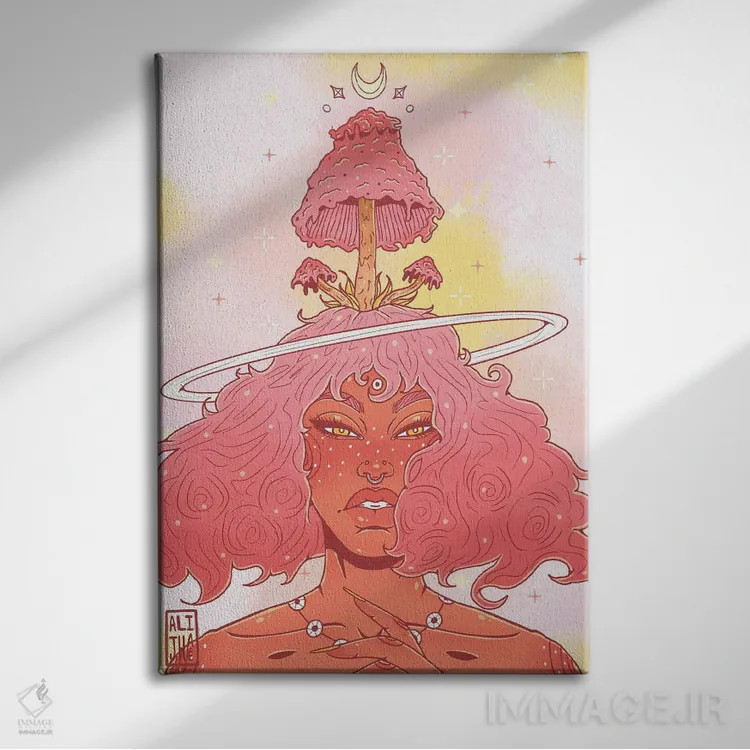 تابلو دختر قارچی اثر علیجاه وست - نمای روبهرو روی دیوار