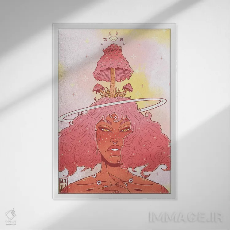 تابلو دختر قارچی اثر علیجاه وست - نمای قابدار سفید