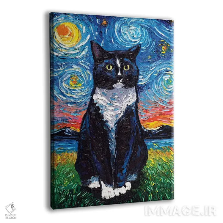 تابلو شب گربه تاکسیدو (گربه سیاه و سفید با طرح خاص) اثر آجا تریر - نمای پرسپکتیو محصول