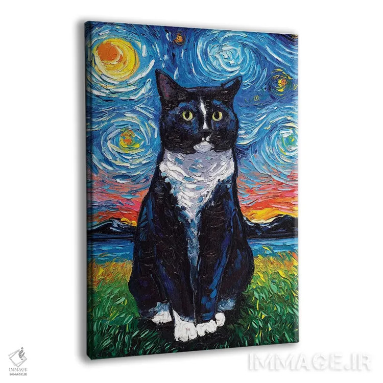 تابلو شب گربه تاکسیدو (گربه سیاه و سفید با طرح خاص) اثر آجا تریر - نمای پرسپکتیو محصول