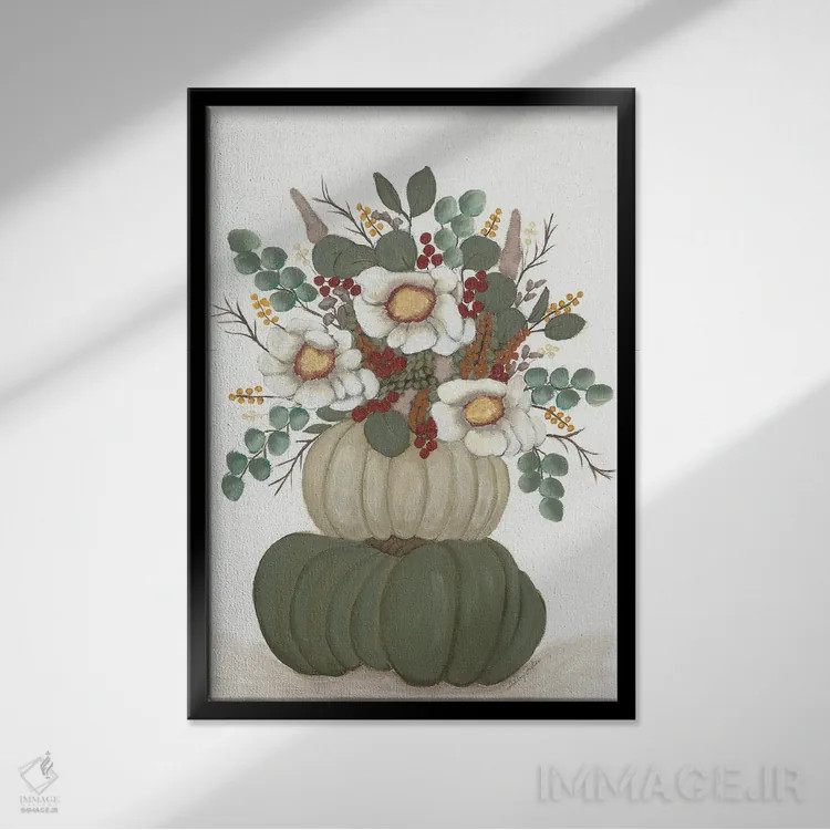 تابلو برج کدو تنبل گلدار اثر اشلی جاستیس - نمای قابدار مشکی