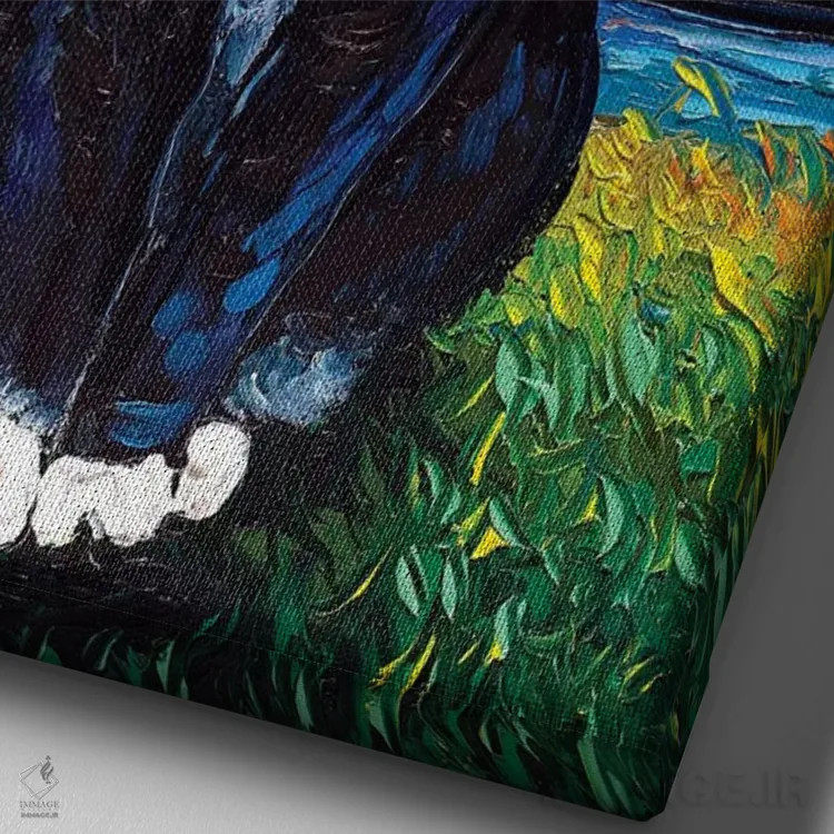 تابلو شب گربه تاکسیدو (گربه سیاه و سفید با طرح خاص) اثر آجا تریر - نمای نزدیک بافت بوم