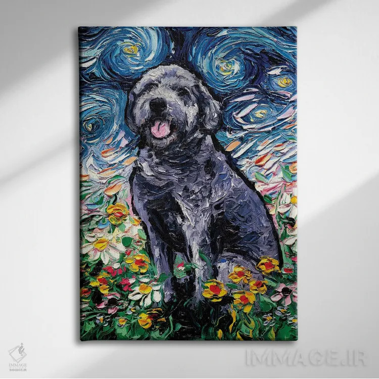 تابلو شب لابرادودل خاکستری اثر آجا تریر - نمای روبهرو روی دیوار