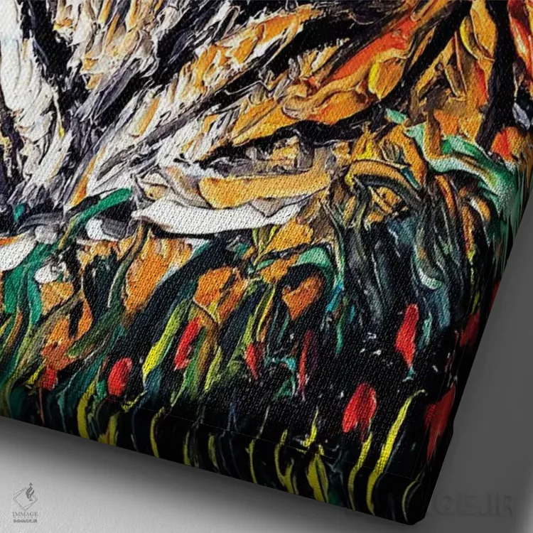 تابلو پادشاه ببرها اثر آجا تریر - نمای نزدیک بافت بوم