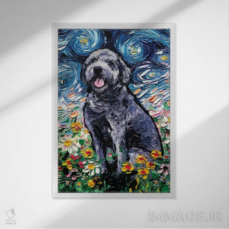 تابلو شب لابرادودل خاکستری اثر آجا تریر - نمای قابدار سفید