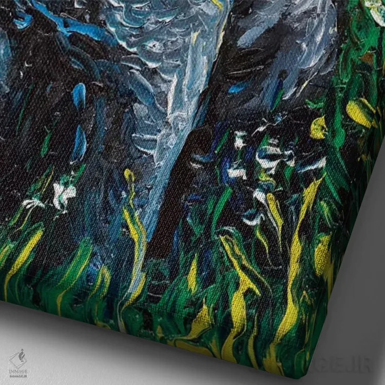 تابلو شب گلدندودل سیاه اثر آجا تریر - نمای نزدیک بافت بوم