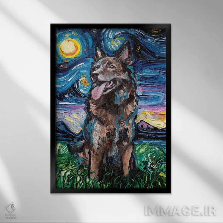 تابلو شب شپرد (سگ چوپان) اثر آجا تریر - نمای قابدار مشکی