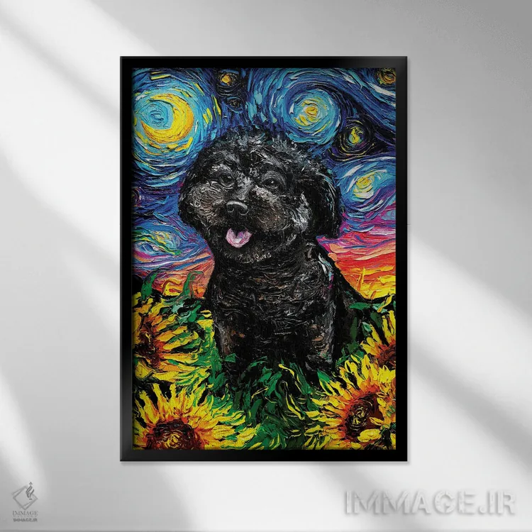 تابلو شب چهارم پودل سیاه اثر آجا تریر - نمای قابدار مشکی