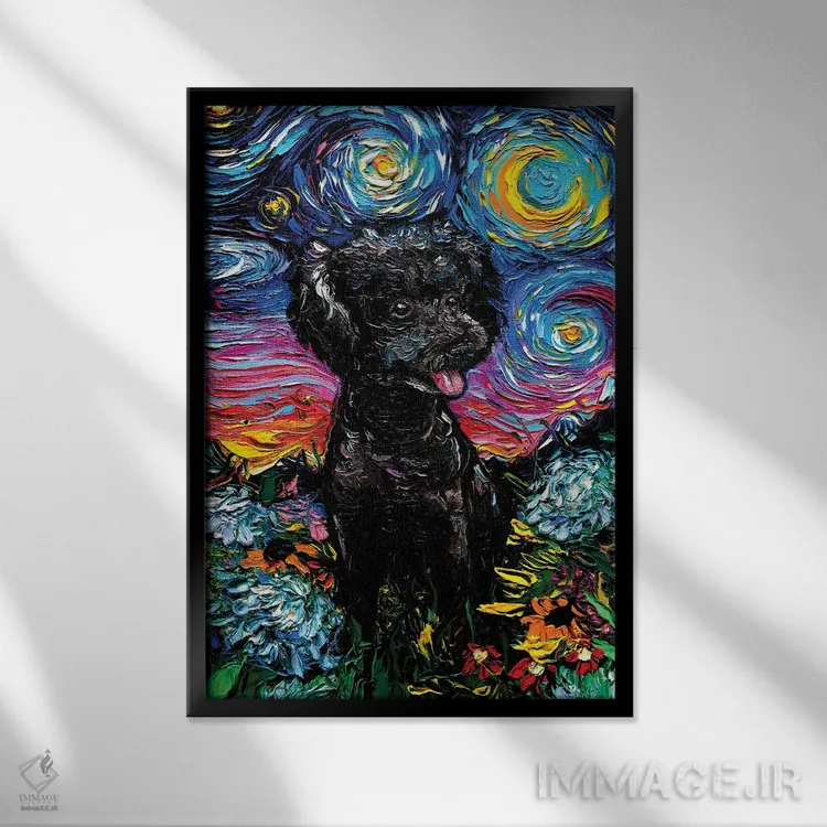 تابلو شب سوم پودل سیاه اثر آجا تریر - نمای قابدار مشکی