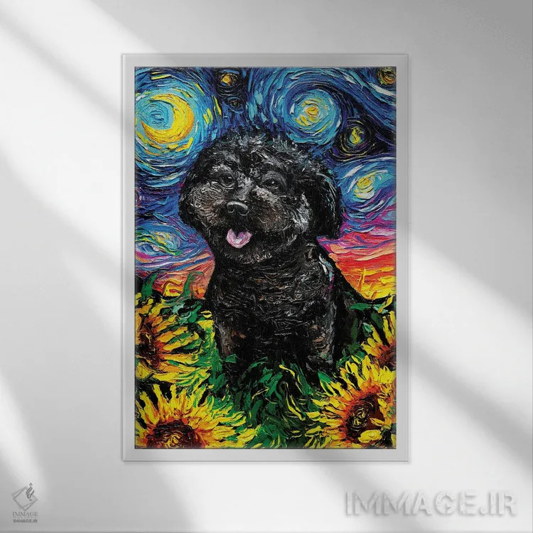 تابلو شب چهارم پودل سیاه اثر آجا تریر - نمای قابدار سفید