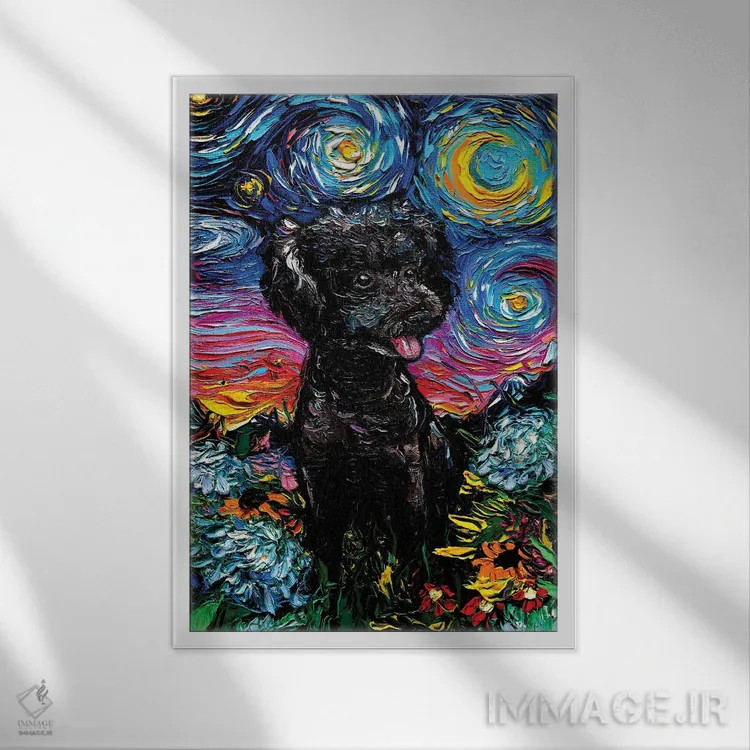 تابلو شب سوم پودل سیاه اثر آجا تریر - نمای قابدار سفید