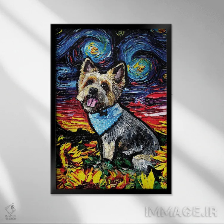 تابلو شب تریِر ابریشمی اثر آجا تریر - نمای قابدار مشکی