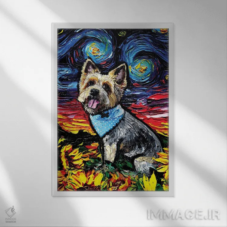 تابلو شب تریِر ابریشمی اثر آجا تریر - نمای قابدار سفید