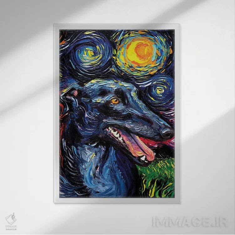 تابلو شب گریهاند (سگ تازی) اثر آجا تریر - نمای قابدار سفید