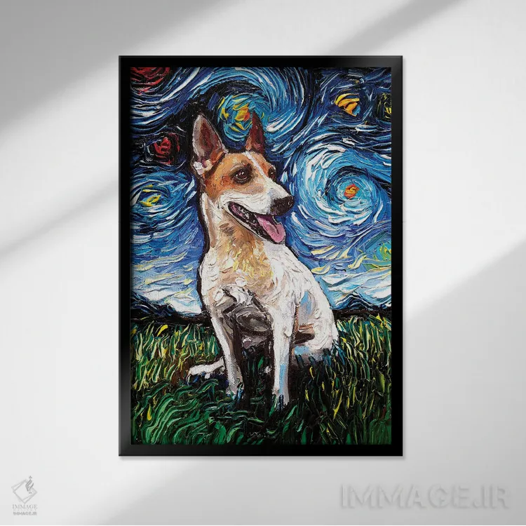 تابلو شب چهارم تریر جک راسل اثر آجا تریر - نمای قابدار مشکی