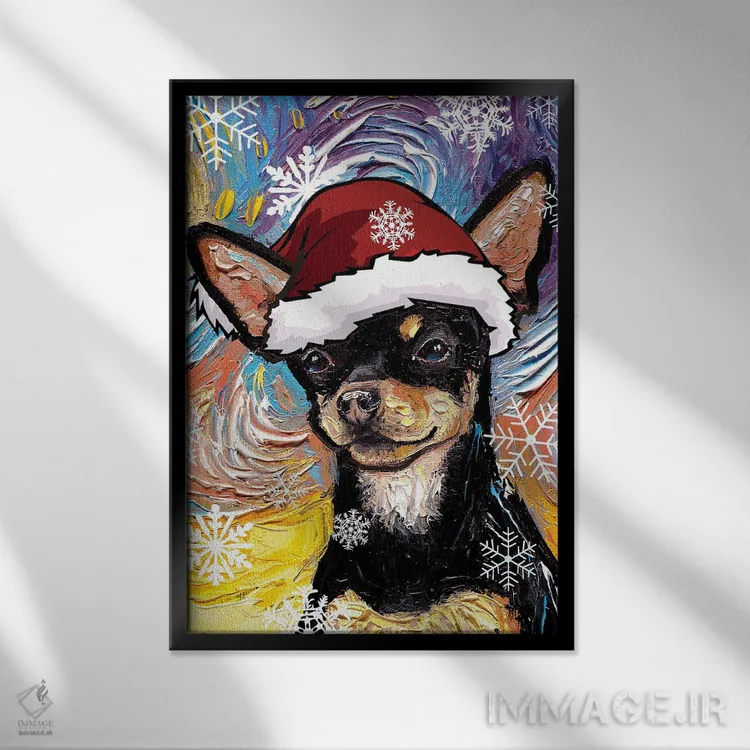 تابلو سنتای چیواوا سیاه و قهوهای اثر آجا تریر - نمای قابدار مشکی