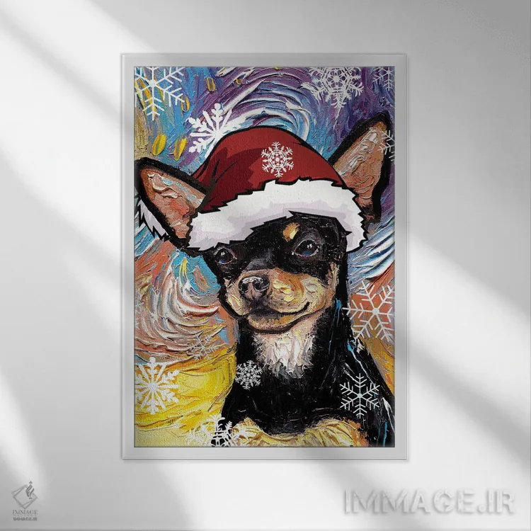 تابلو سنتای چیواوا سیاه و قهوهای اثر آجا تریر - نمای قابدار سفید