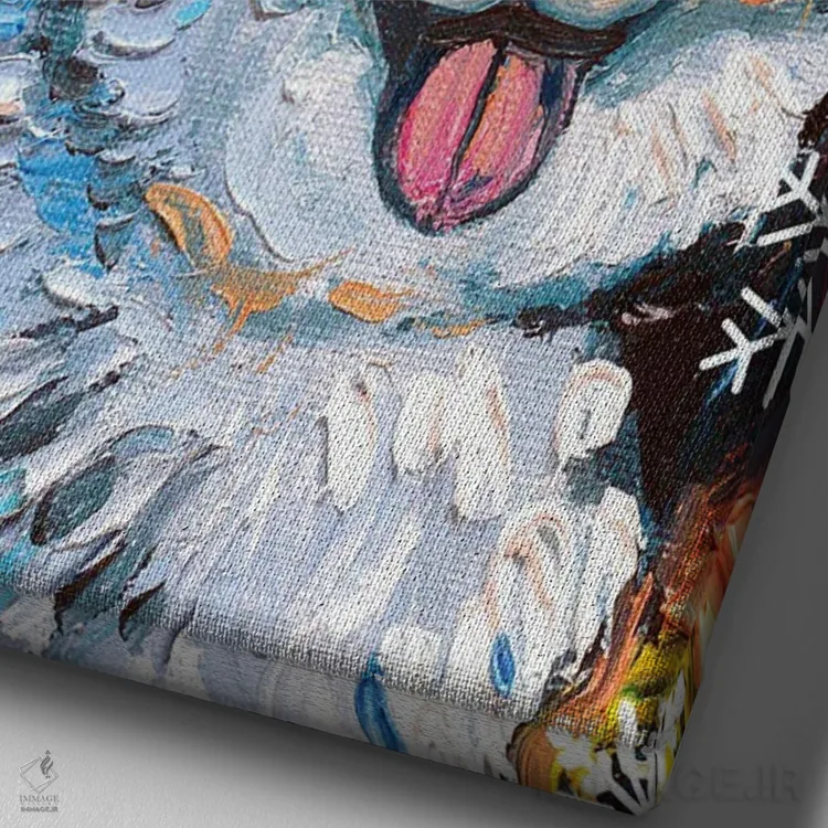 تابلو سنتای کورگی سهرنگ اثر آجا تریر - نمای نزدیک بافت بوم