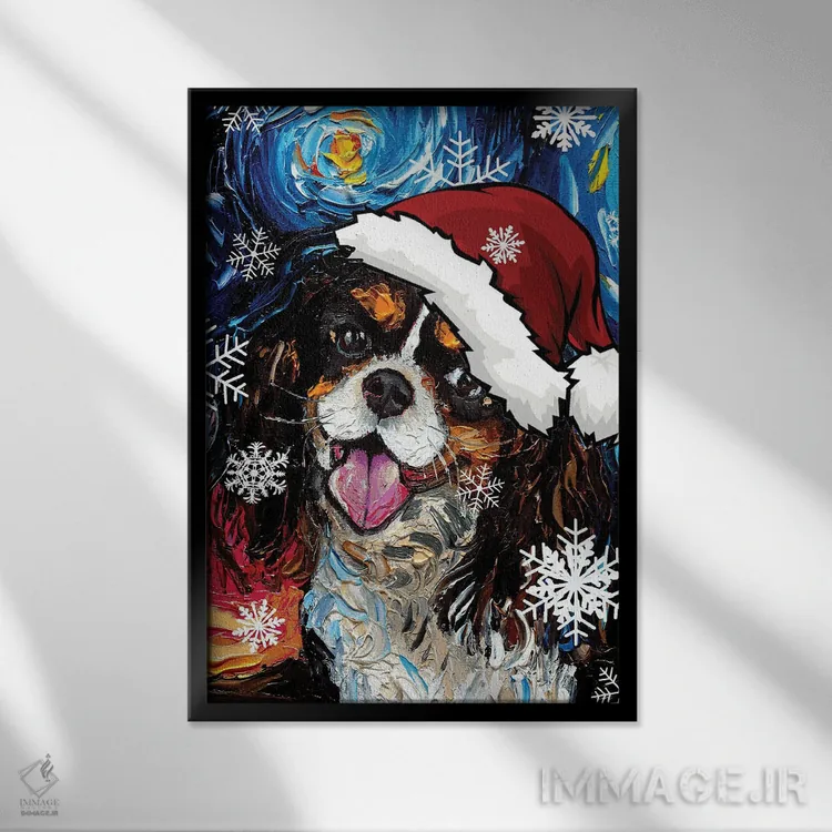 تابلو سنتای اسپانیل کاوالیر سهرنگ اثر آجا تریر - نمای قابدار مشکی