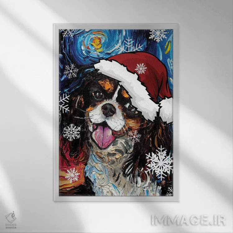 تابلو سنتای اسپانیل کاوالیر سهرنگ اثر آجا تریر - نمای قابدار سفید