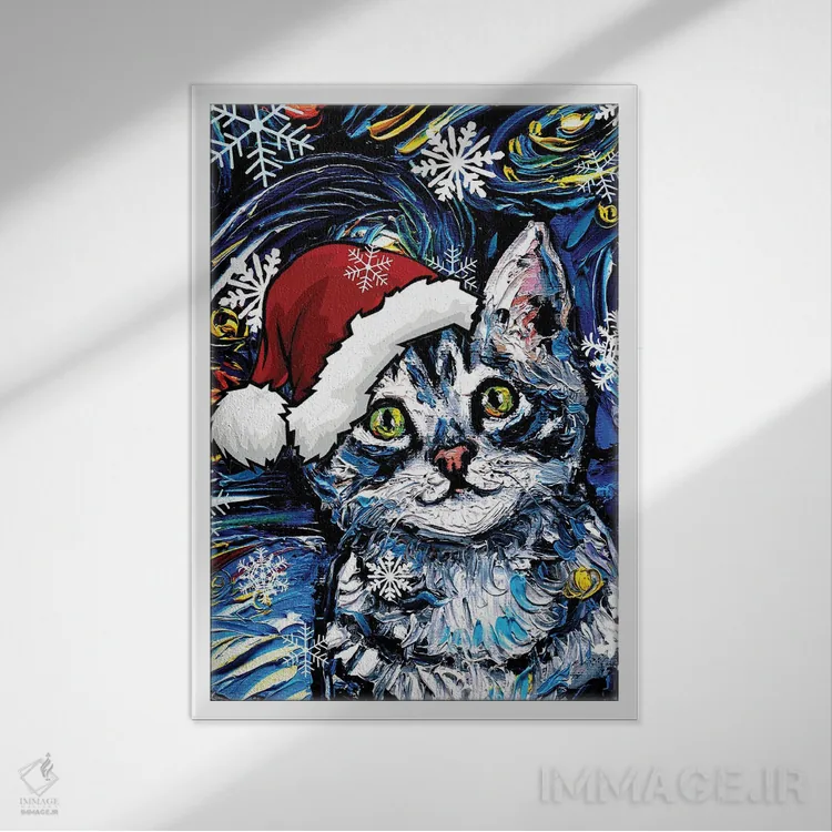 تابلو سنتای بچهگربه تابی خاکستری اثر آجا تریر - نمای قابدار سفید