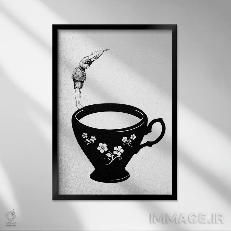 تابلو شیرجه در فنجان چای اثر امی و کورت برلین - نمای قابدار مشکی