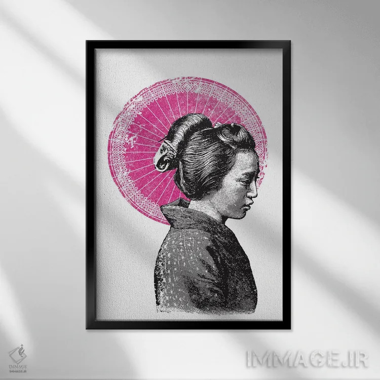 تابلو گیشا (زن هنرمند ژاپنی) اثر امی و کورت برلین - نمای قابدار مشکی