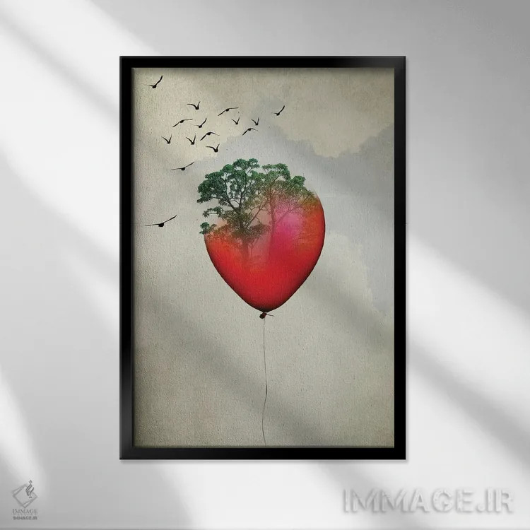 تابلو بادکنک قرمز اثر امی و کورت برلین - نمای قابدار مشکی