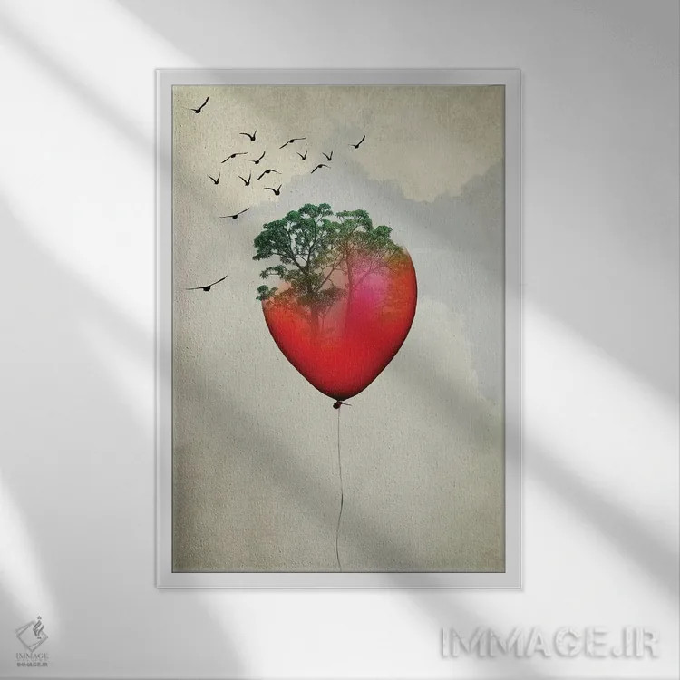 تابلو بادکنک قرمز اثر امی و کورت برلین - نمای قابدار سفید
