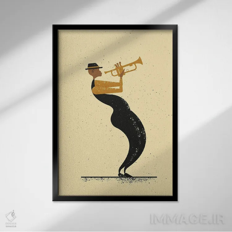 تابلو نوازنده جاز اثر امر کاریچ - نمای قابدار مشکی