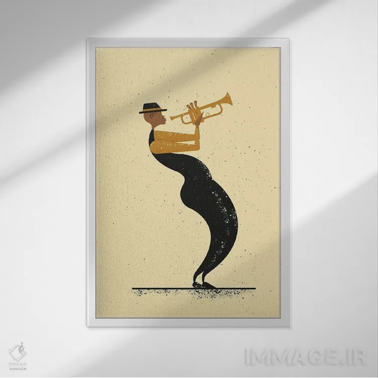 تابلو نوازنده جاز اثر امر کاریچ - نمای قابدار سفید