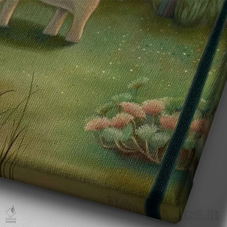 تابلو زیر خورشید سرخ اثر آنتوانت کلی - نمای نزدیک بافت بوم