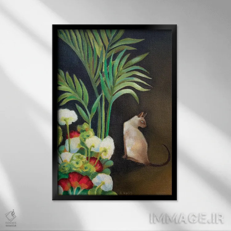 تابلو گربه سیامی اثر آنتوانت کلی - نمای قابدار مشکی