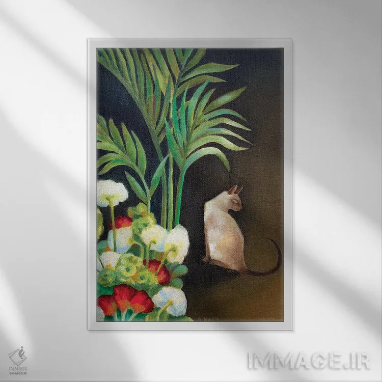 تابلو گربه سیامی اثر آنتوانت کلی - نمای قابدار سفید