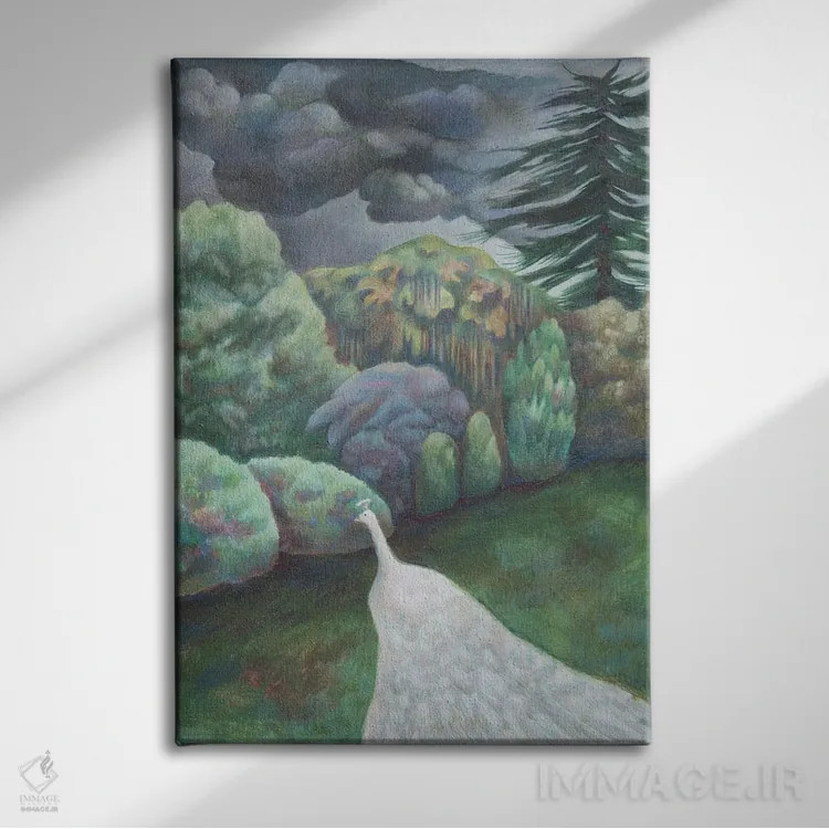 تابلو طاووس سفید اثر آنتوانت کلی - نمای روبهرو روی دیوار