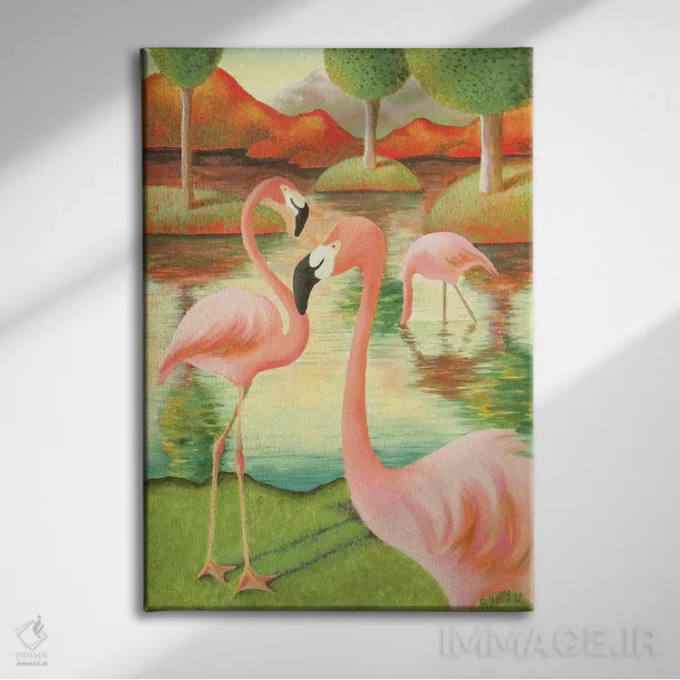 تابلو فلامینگوها اثر آنتوانت کلی - نمای روبهرو روی دیوار