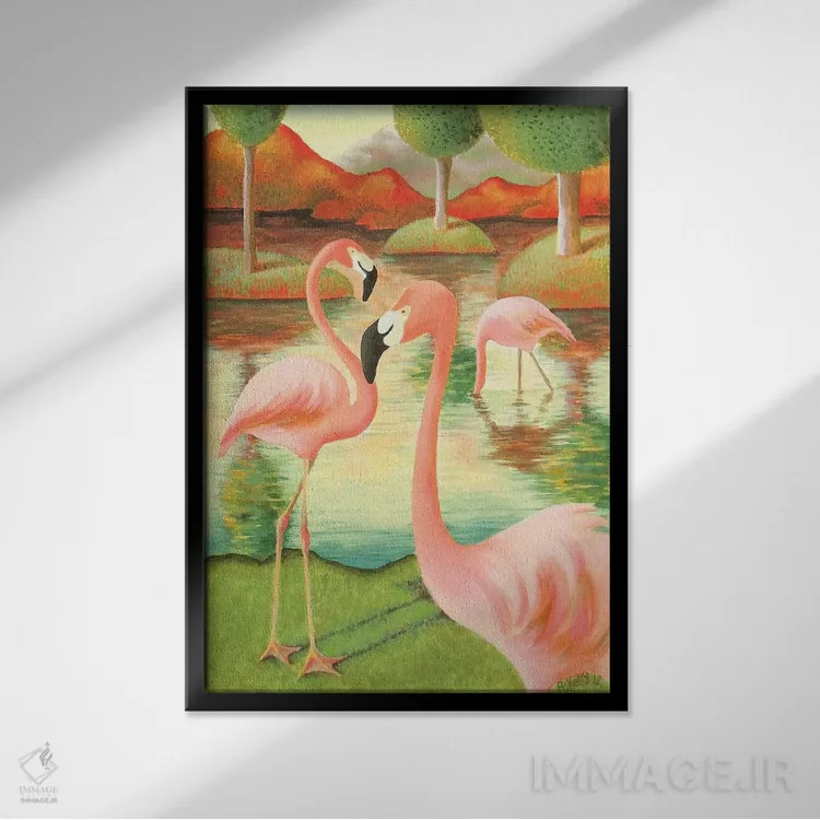 تابلو فلامینگوها اثر آنتوانت کلی - نمای قابدار مشکی