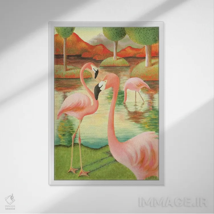 تابلو فلامینگوها اثر آنتوانت کلی - نمای قابدار سفید