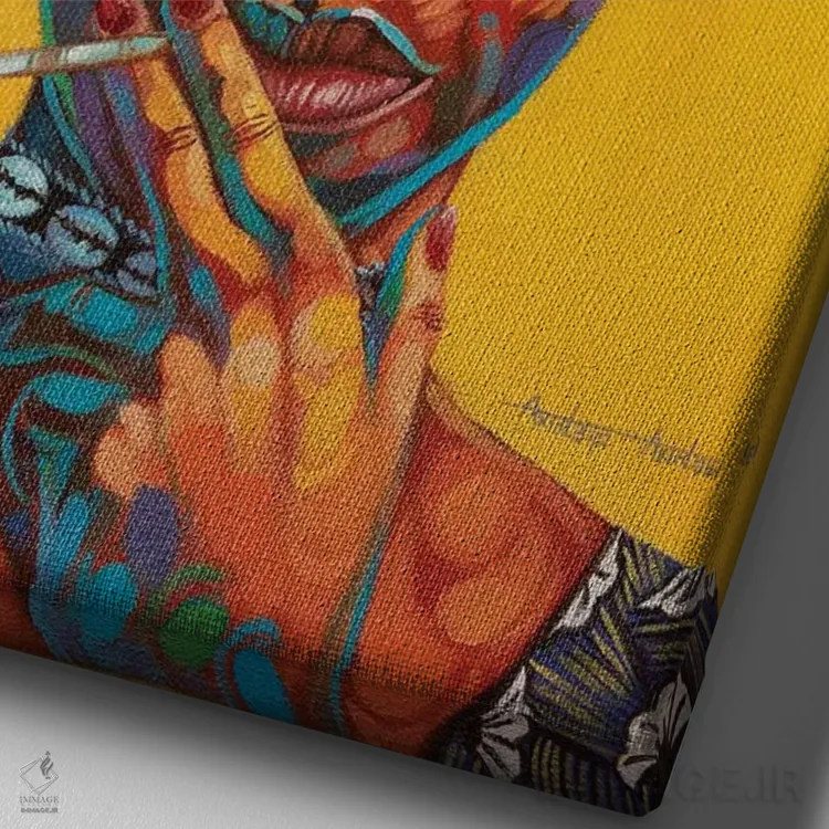 تابلو زن فولاباور اثر آکینتایو آکینتوبی - نمای نزدیک بافت بوم