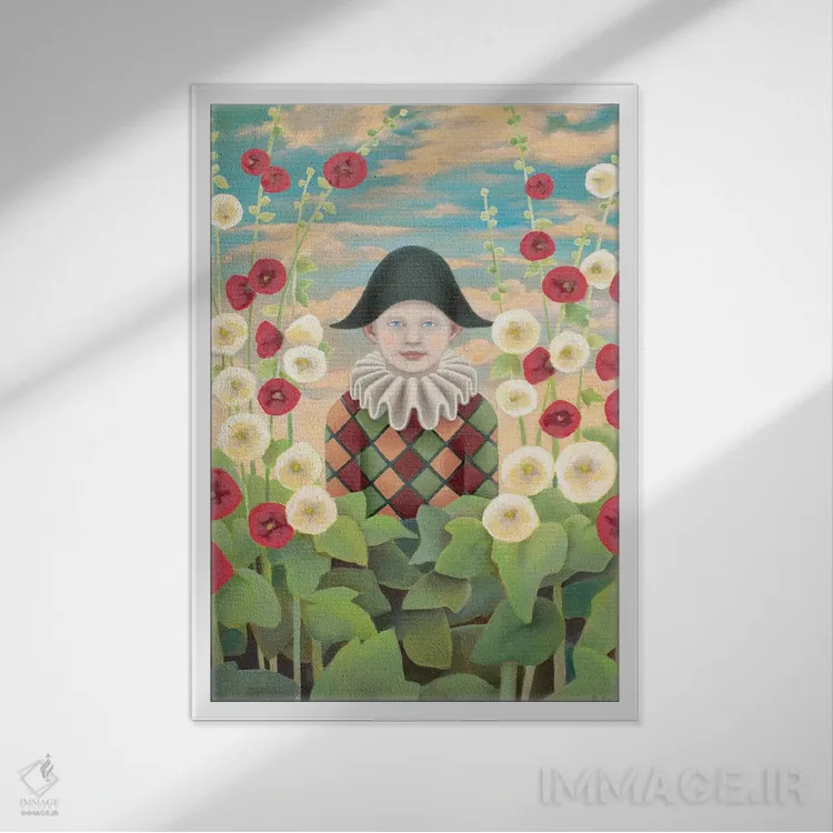 تابلو هارلکین و پنیرک باغی (گیاه) اثر آنتوانت کلی - نمای قابدار سفید