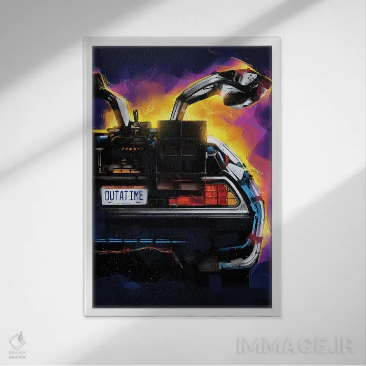 تابلو دلورین (خودرو کلاسیک) اثر نیکیتا آباکوموف - نمای قابدار سفید