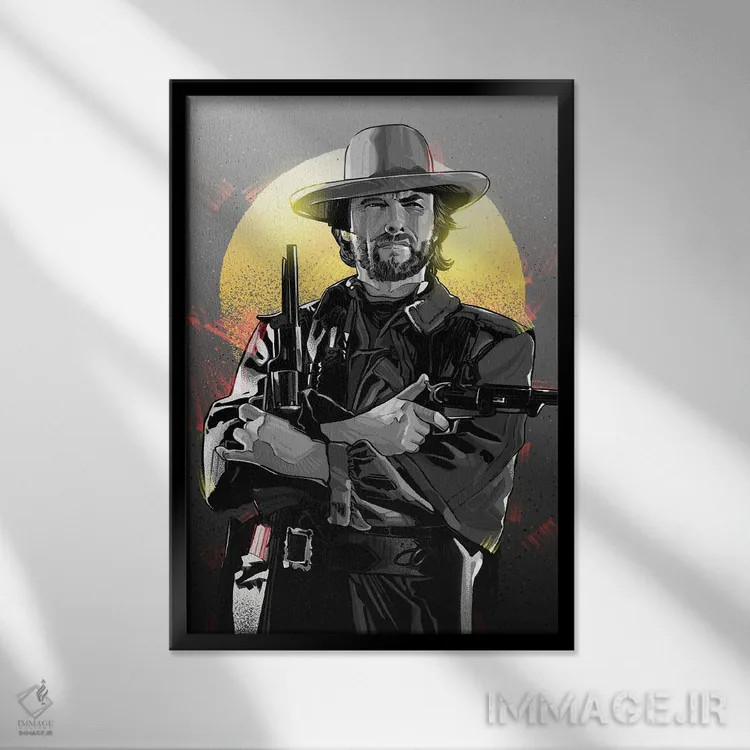 تابلو کلینت ایستوود (بازیگر) اثر نیکیتا آباکوموف - نمای قابدار مشکی