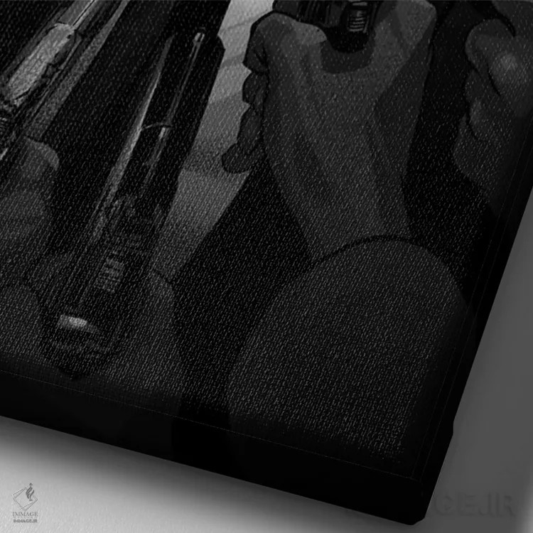 تابلو جان ویک سیاه و سفید اثر نیکیتا آباکوموف - نمای نزدیک بافت بوم