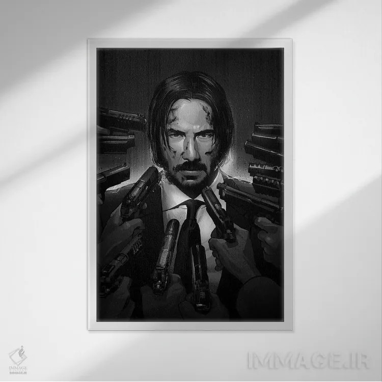 تابلو جان ویک سیاه و سفید اثر نیکیتا آباکوموف - نمای قابدار سفید